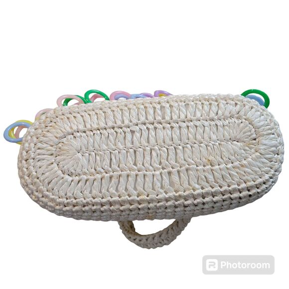 Vintage 80's Made in Japan Handbag Ivory Raffia - Picture 3 of 8